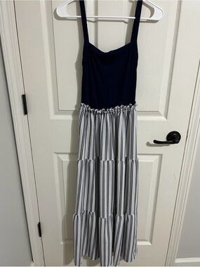 Love Squared Navy Top White and Navy Striped Tiered Maxi Dress